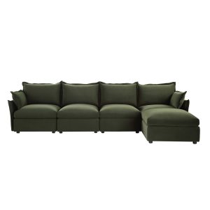 Home byron pillow edge moss green velvet sectional sofa, 4 seater chaise