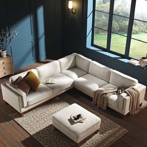 Home dipley beige boucle fabric grande corner sofa