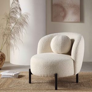 Home amboise armchair with ball cushion, ecru boucle