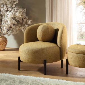 Home amboise armchair with ball cushion, marigold textured fabric